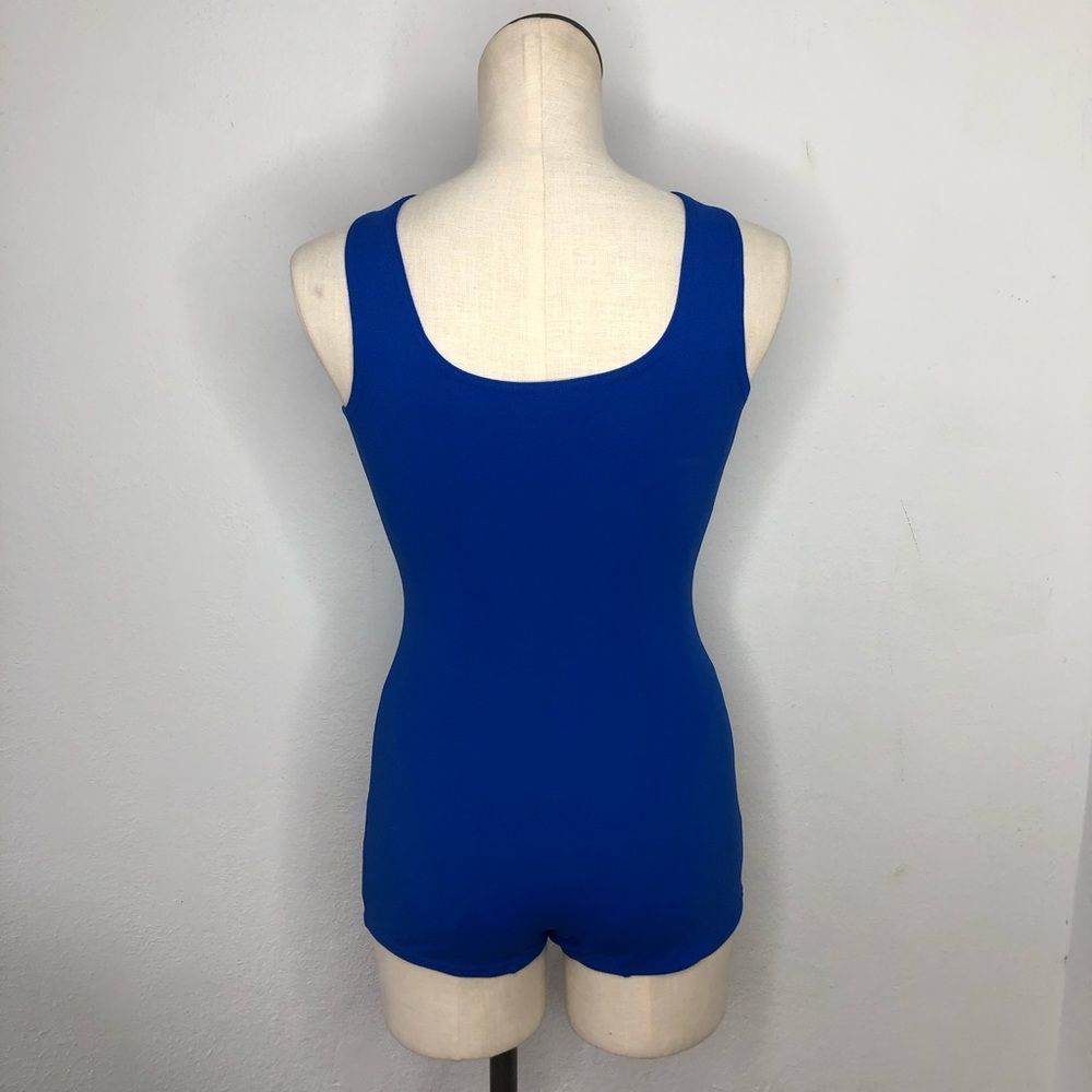 Vintage 60s 70s Retro One Piece Stretch Nylon Swimsuit Pin Up Mod Playsuit Blue - Picture 11 of 16